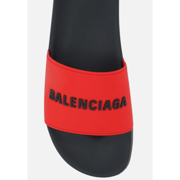 Balenciaga Black Red Bicolor Rubber Logo Slide Pool Sandal Flip Flop Flat 44 11 - Picture 7 of 12